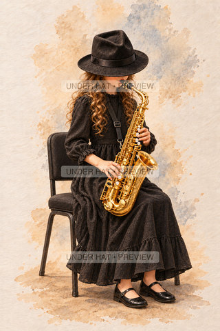 Orchestra Collection, artwork UH-FO-ALTO-SAXOPHONE-GIRL-02 — watermarked digital art preview