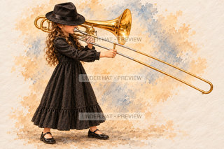 Orchestra Collection, artwork UH-FO-BASS-TROMBONE-GIRL-02 — watermarked digital art preview