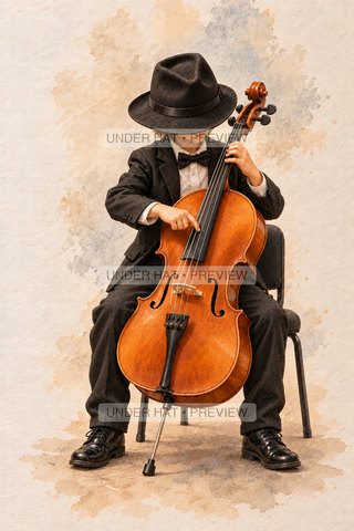 Orchestra Collection, artwork UH-FO-CELLO-BOY-02 — watermarked digital art preview