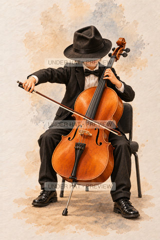 Orchestra Collection, artwork UH-FO-CELLO-BOY-03 — watermarked digital art preview