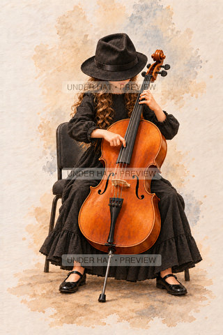 Orchestra Collection, artwork UH-FO-CELLO-GIRL-02 — watermarked digital art preview