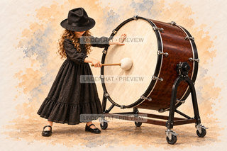 Orchestra Collection, artwork UH-FO-CONCERT-BASS-DRUM-GIRL-02 — watermarked digital art preview