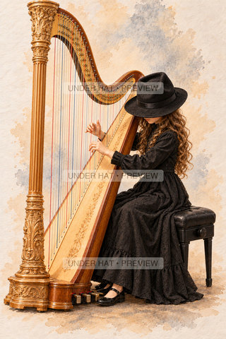 Orchestra Collection, artwork UH-FO-CONCERT-PEDAL-HARP-GIRL-01 — watermarked digital art preview