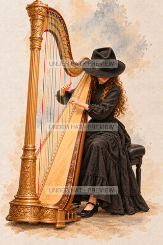 Orchestra Collection, artwork UH-FO-CONCERT-PEDAL-HARP-GIRL-02 — watermarked digital art preview