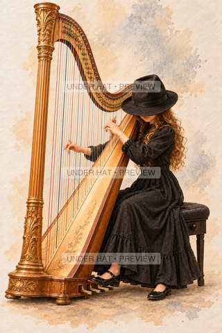 Orchestra Collection, artwork UH-FO-CONCERT-PEDAL-HARP-GIRL-03 — watermarked digital art preview