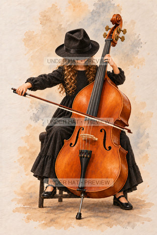 Orchestra Collection, artwork UH-FO-DOUBLE-BASS-GIRL-02 — watermarked digital art preview