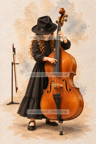 Orchestra Collection, artwork UH-FO-DOUBLE-BASS-GIRL-03 — watermarked digital art preview
