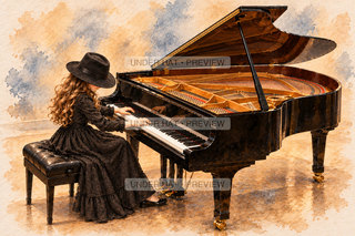 Orchestra Collection, artwork UH-FO-GRAND-PIANO-GIRL-01 — watermarked digital art preview
