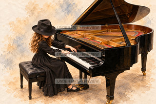 Orchestra Collection, artwork UH-FO-GRAND-PIANO-GIRL-02 — watermarked digital art preview