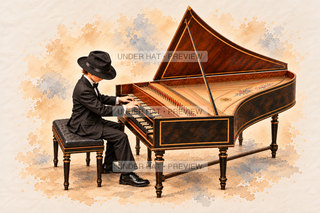 Orchestra Collection, artwork UH-FO-HARPSICHORD-BOY-02 — watermarked digital art preview
