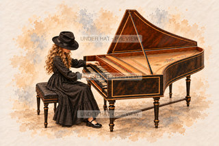 Orchestra Collection, artwork UH-FO-HARPSICHORD-GIRL-03 — watermarked digital art preview