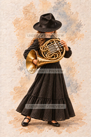 Orchestra Collection, artwork UH-FO-HORN-GIRL-02 — watermarked digital art preview