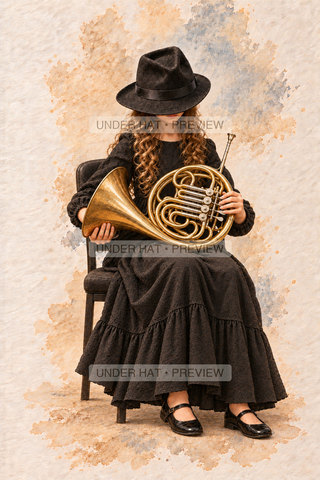 Orchestra Collection, artwork UH-FO-HORN-GIRL-03 — watermarked digital art preview