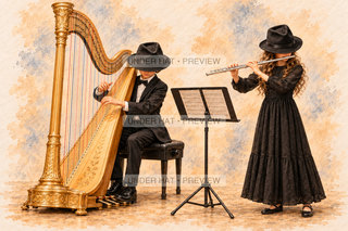 Orchestra Collection, artwork UH-FO-LIFE-HARP-FLUTE-DUET — watermarked digital art preview