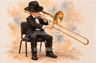 Orchestra Collection, artwork UH-FO-TENOR-TROMBONE-BOY-01 — watermarked digital art preview