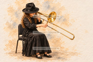Orchestra Collection, artwork UH-FO-TENOR-TROMBONE-GIRL-01 — watermarked digital art preview
