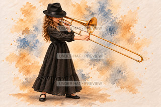 Orchestra Collection, artwork UH-FO-TENOR-TROMBONE-GIRL-02 — watermarked digital art preview