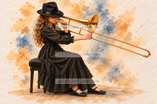 Orchestra Collection, artwork UH-FO-TENOR-TROMBONE-GIRL-03 — watermarked digital art preview