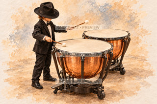 Orchestra Collection, artwork UH-FO-TIMPANI-BOY-01 — watermarked digital art preview