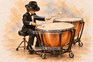Orchestra Collection, artwork UH-FO-TIMPANI-BOY-03 — watermarked digital art preview