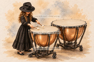 Orchestra Collection, artwork UH-FO-TIMPANI-GIRL-02 — watermarked digital art preview