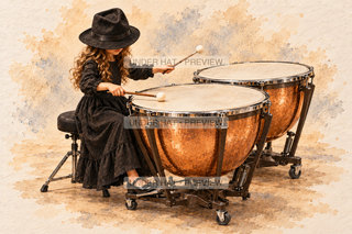 Orchestra Collection, artwork UH-FO-TIMPANI-GIRL-03 — watermarked digital art preview