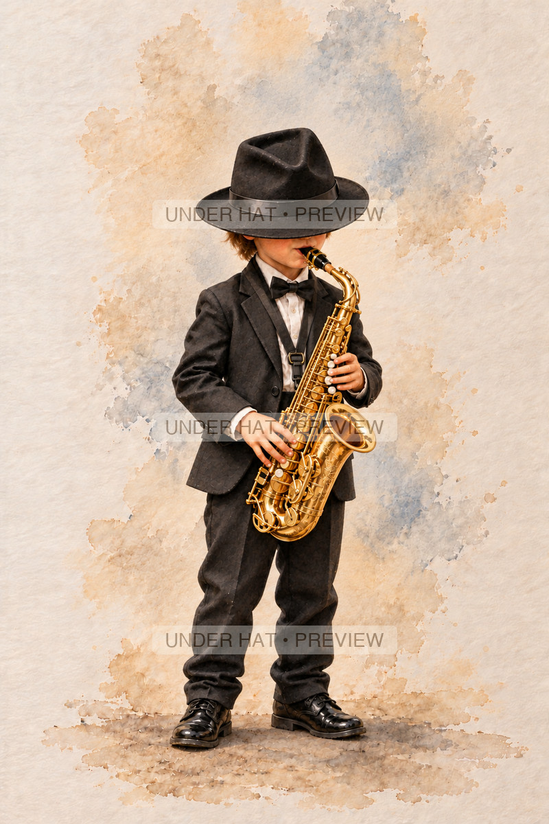 Woodwinds, artwork UH-FO-ALTO-SAXOPHONE-BOY-01 — watermarked digital art preview