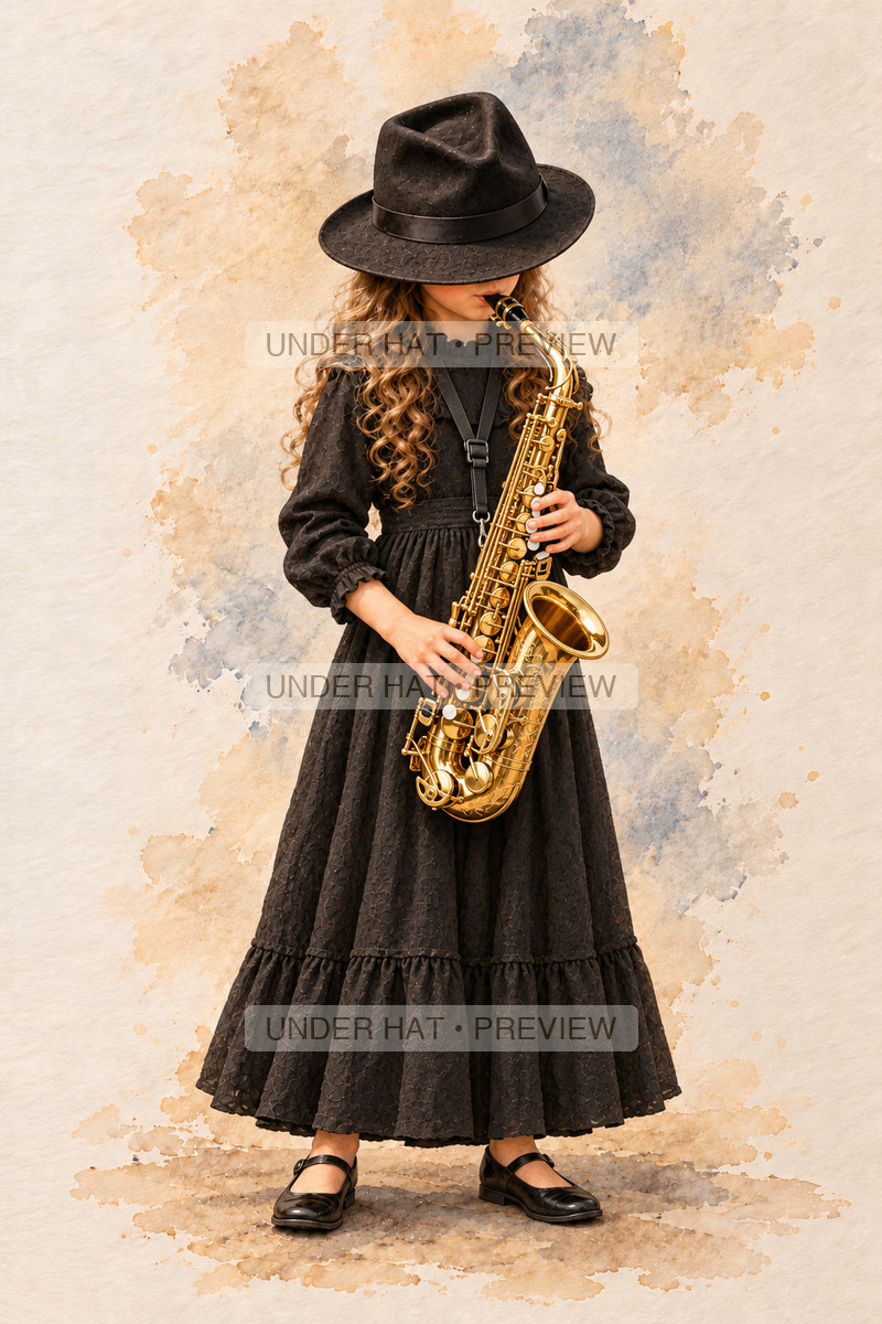 Woodwinds, artwork UH-FO-ALTO-SAXOPHONE-GIRL-01 — watermarked digital art preview