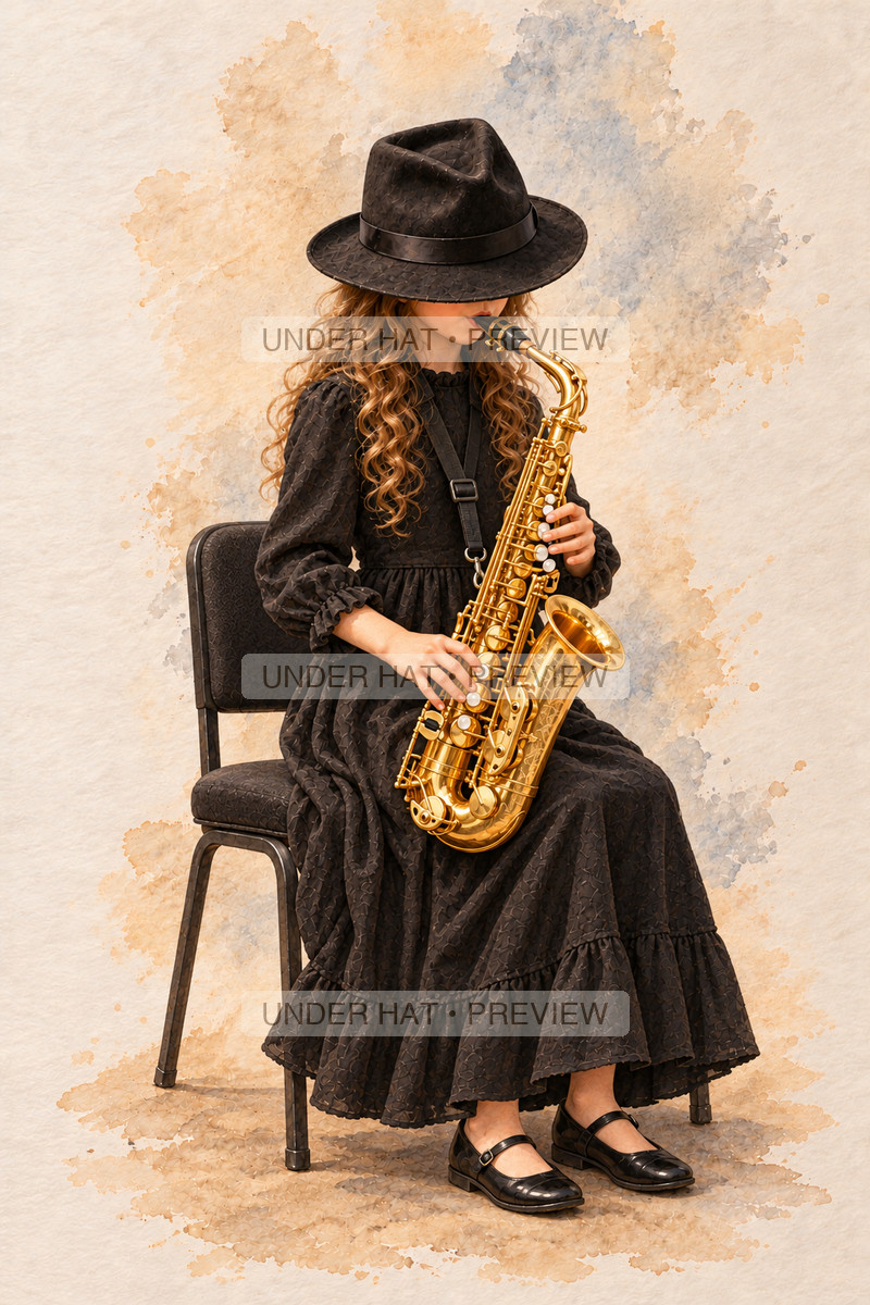 Woodwinds, artwork UH-FO-ALTO-SAXOPHONE-GIRL-02 — watermarked digital art preview