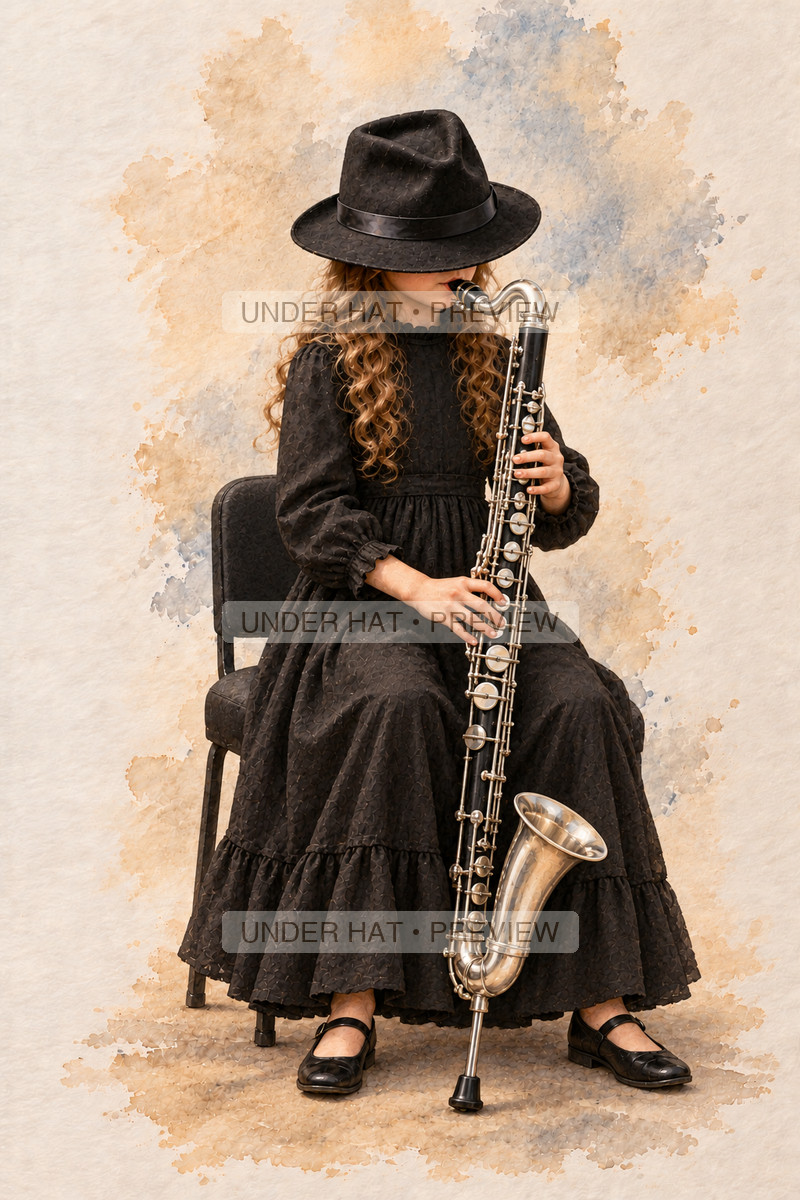 Woodwinds, artwork UH-FO-BASS-CLARINET-GIRL-01 — watermarked digital art preview