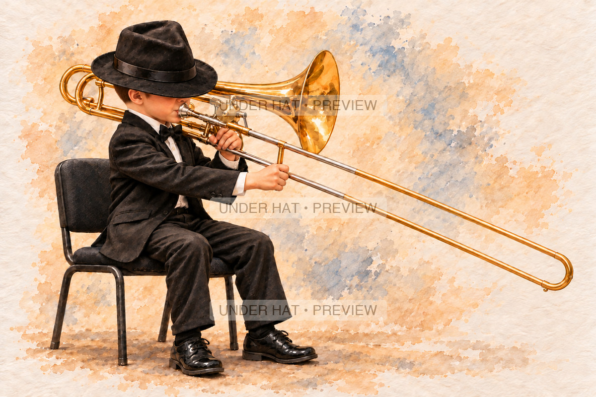 Brass, artwork UH-FO-BASS-TROMBONE-BOY-01 — watermarked digital art preview