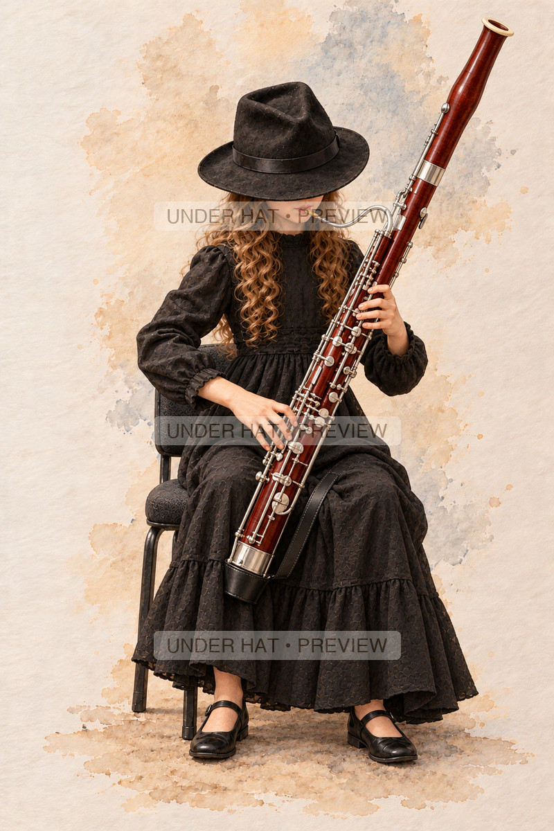 Woodwinds, artwork UH-FO-BASSOON-GIRL-01 — watermarked digital art preview