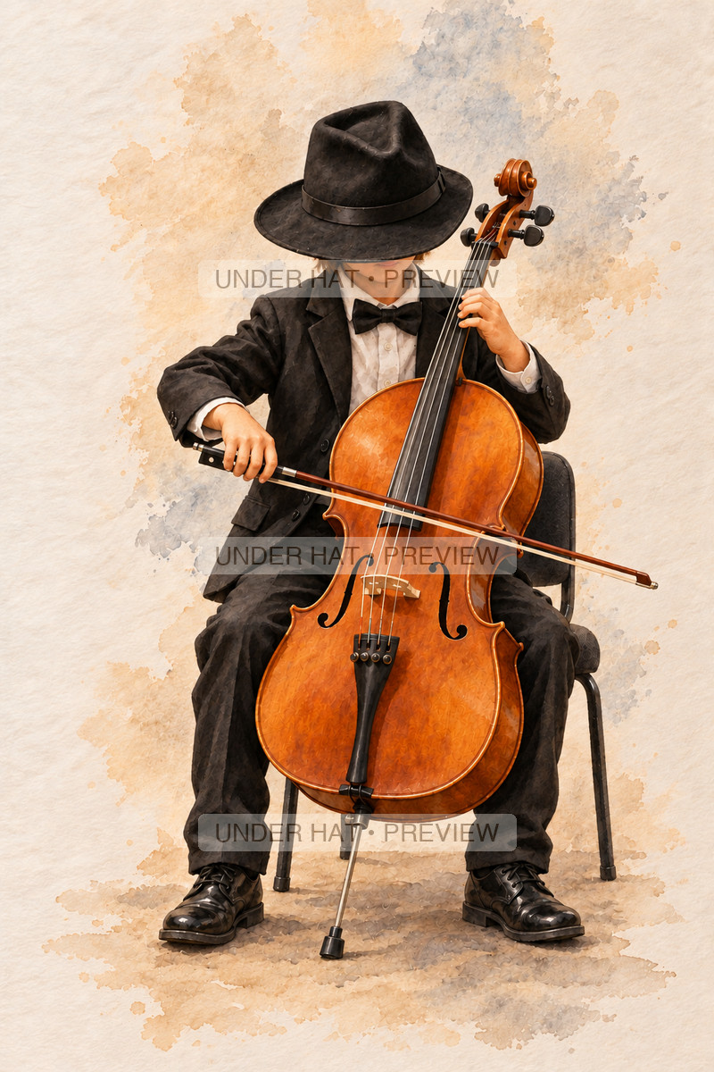 Strings, artwork UH-FO-CELLO-BOY-01 — watermarked digital art preview