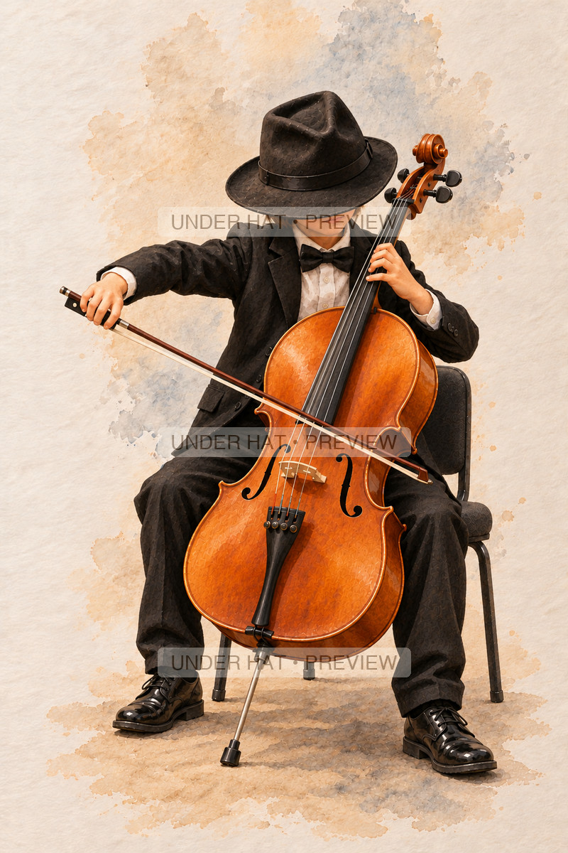 Strings, artwork UH-FO-CELLO-BOY-03 — watermarked digital art preview