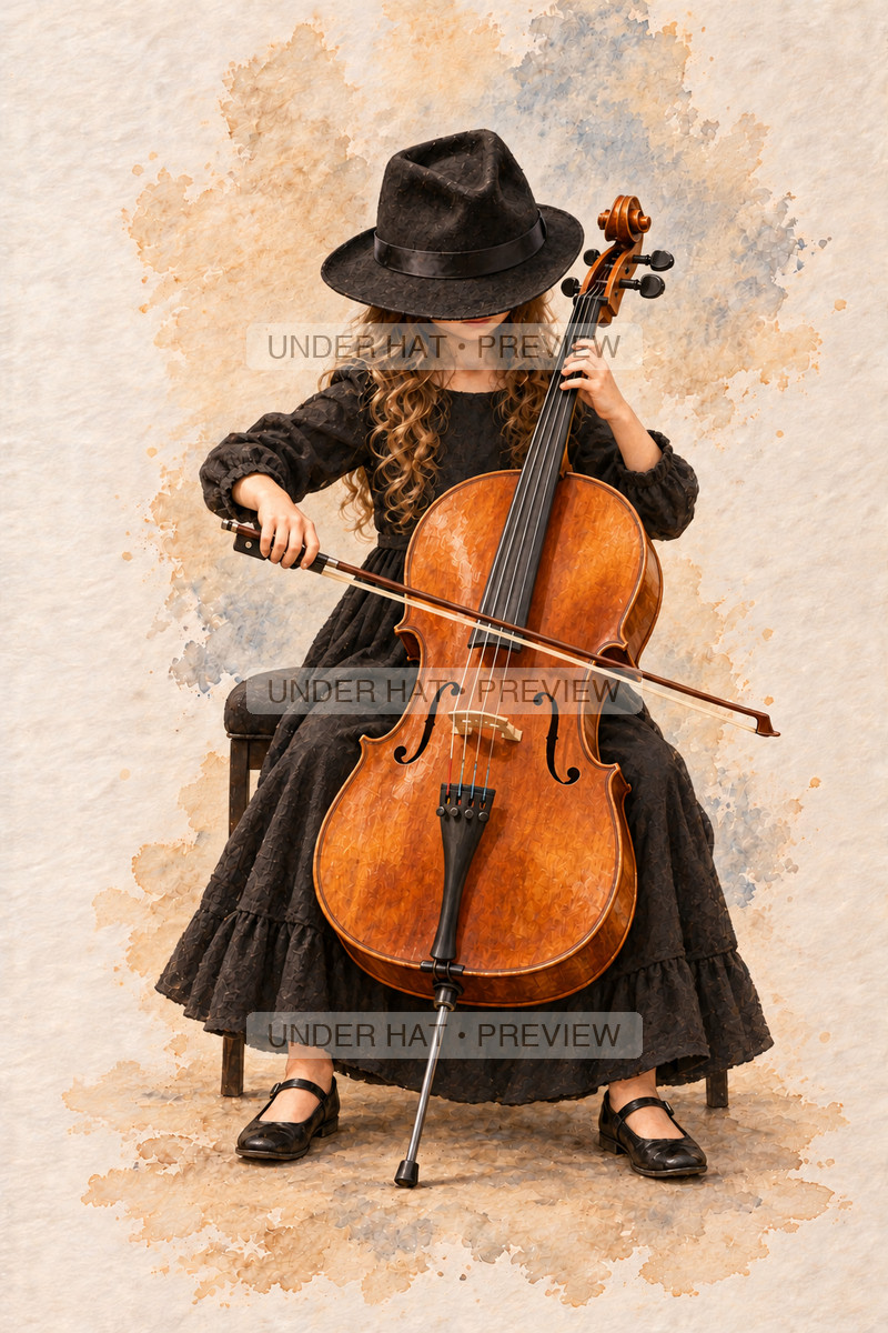 Strings, artwork UH-FO-CELLO-GIRL-01 — watermarked digital art preview