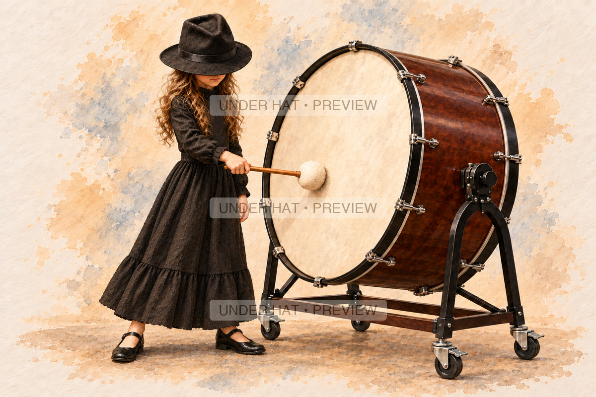 Percussion, artwork UH-FO-CONCERT-BASS-DRUM-GIRL-01 — watermarked digital art preview