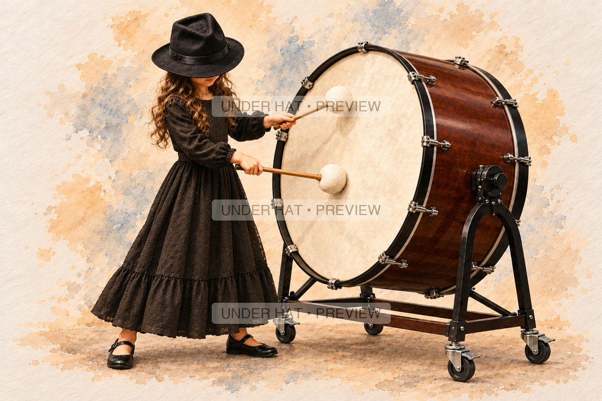 Percussion, artwork UH-FO-CONCERT-BASS-DRUM-GIRL-03 — watermarked digital art preview