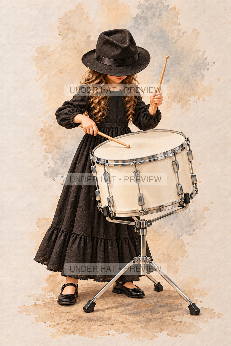 Percussion, artwork UH-FO-CONCERT-TENOR-DRUM-GIRL-01 — watermarked digital art preview