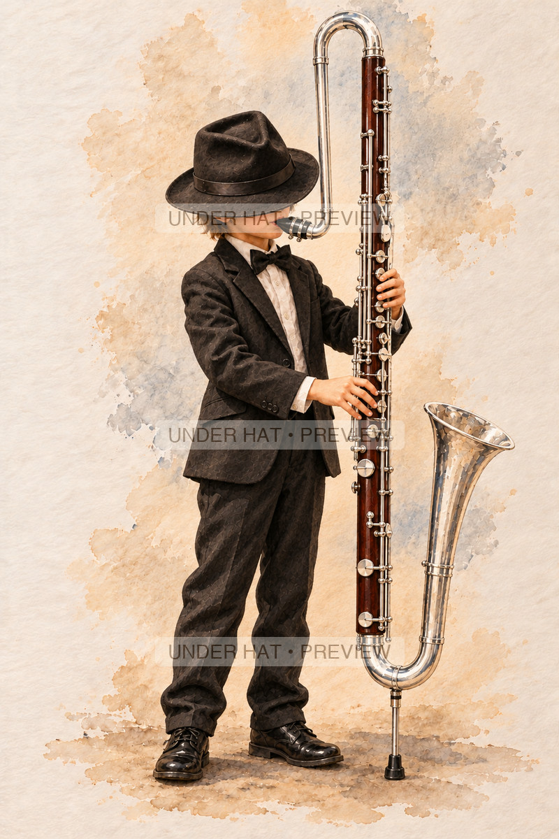 Woodwinds, artwork UH-FO-CONTRABASS-CLARINET-BOY-01 — watermarked digital art preview