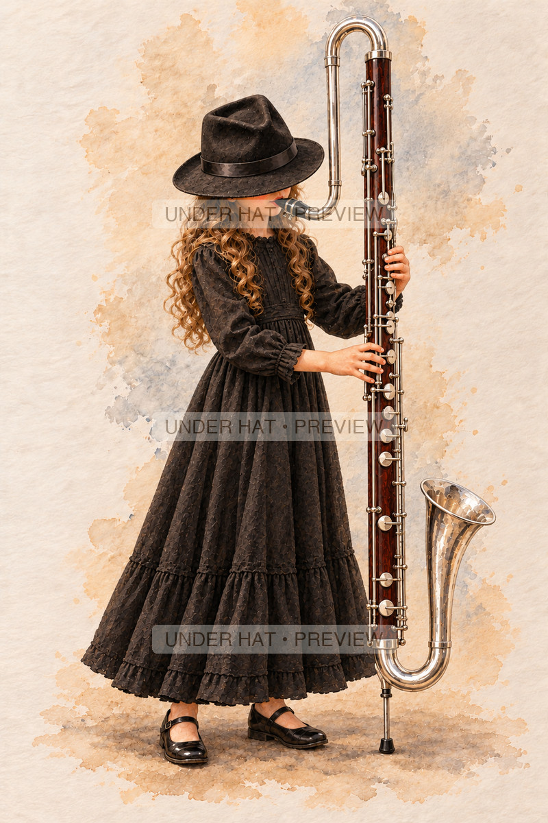 Woodwinds, artwork UH-FO-CONTRABASS-CLARINET-GIRL-01 — watermarked digital art preview