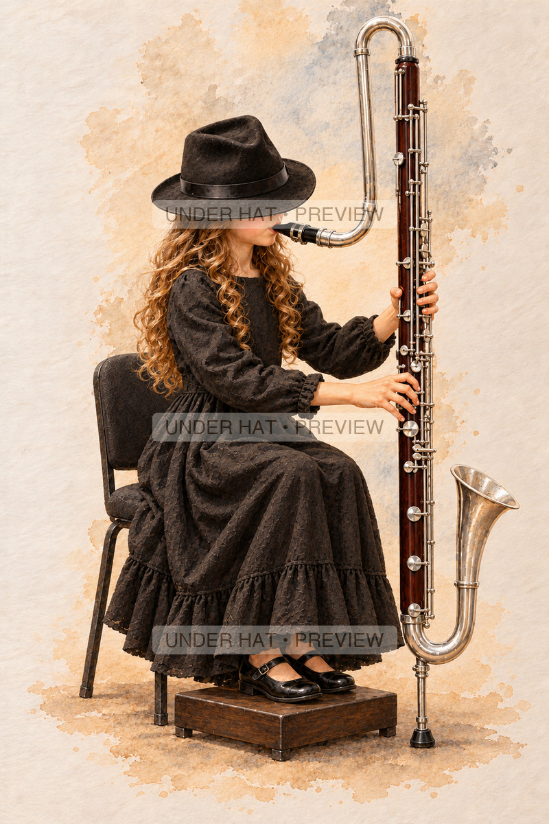 Woodwinds, artwork UH-FO-CONTRABASS-CLARINET-GIRL-02 — watermarked digital art preview