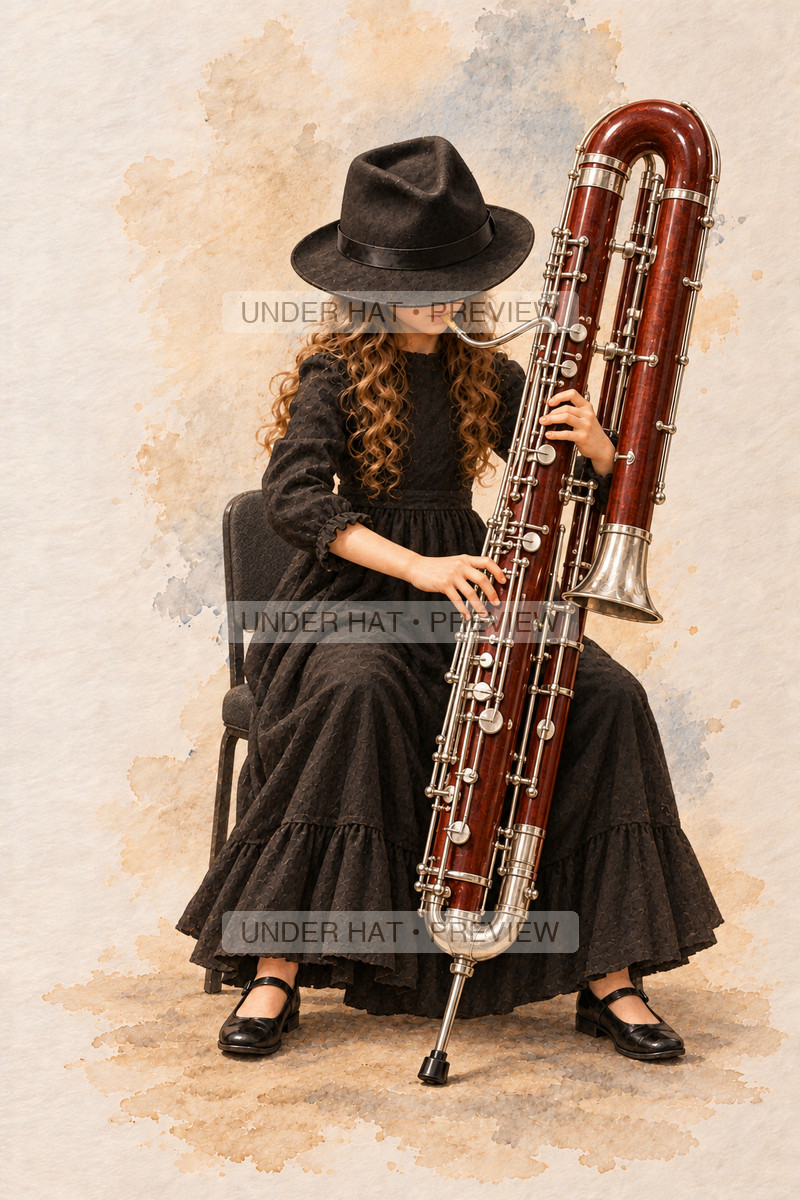Woodwinds, artwork UH-FO-CONTRABASSOON-GIRL-03 — watermarked digital art preview