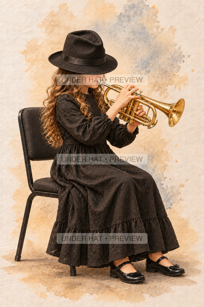 Brass, artwork UH-FO-CORNET-GIRL-02 — watermarked digital art preview