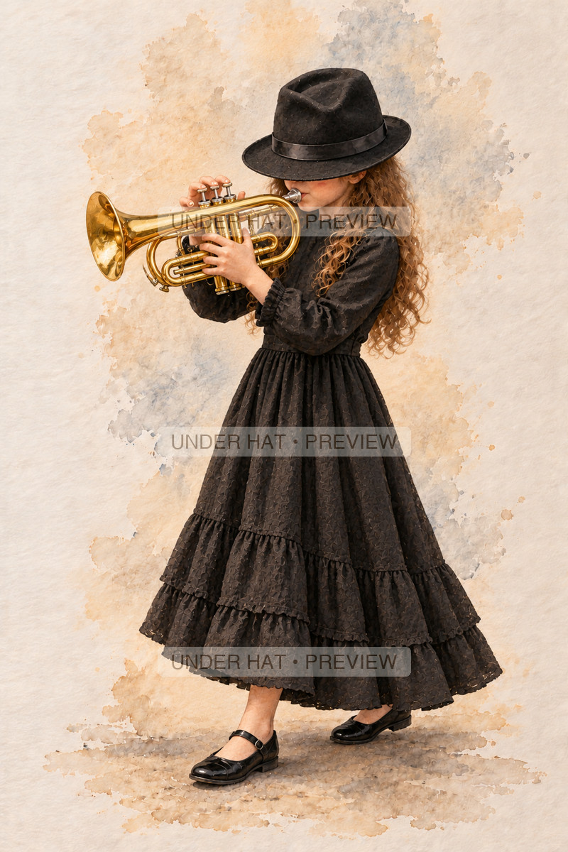 Brass, artwork UH-FO-CORNET-GIRL-03 — watermarked digital art preview
