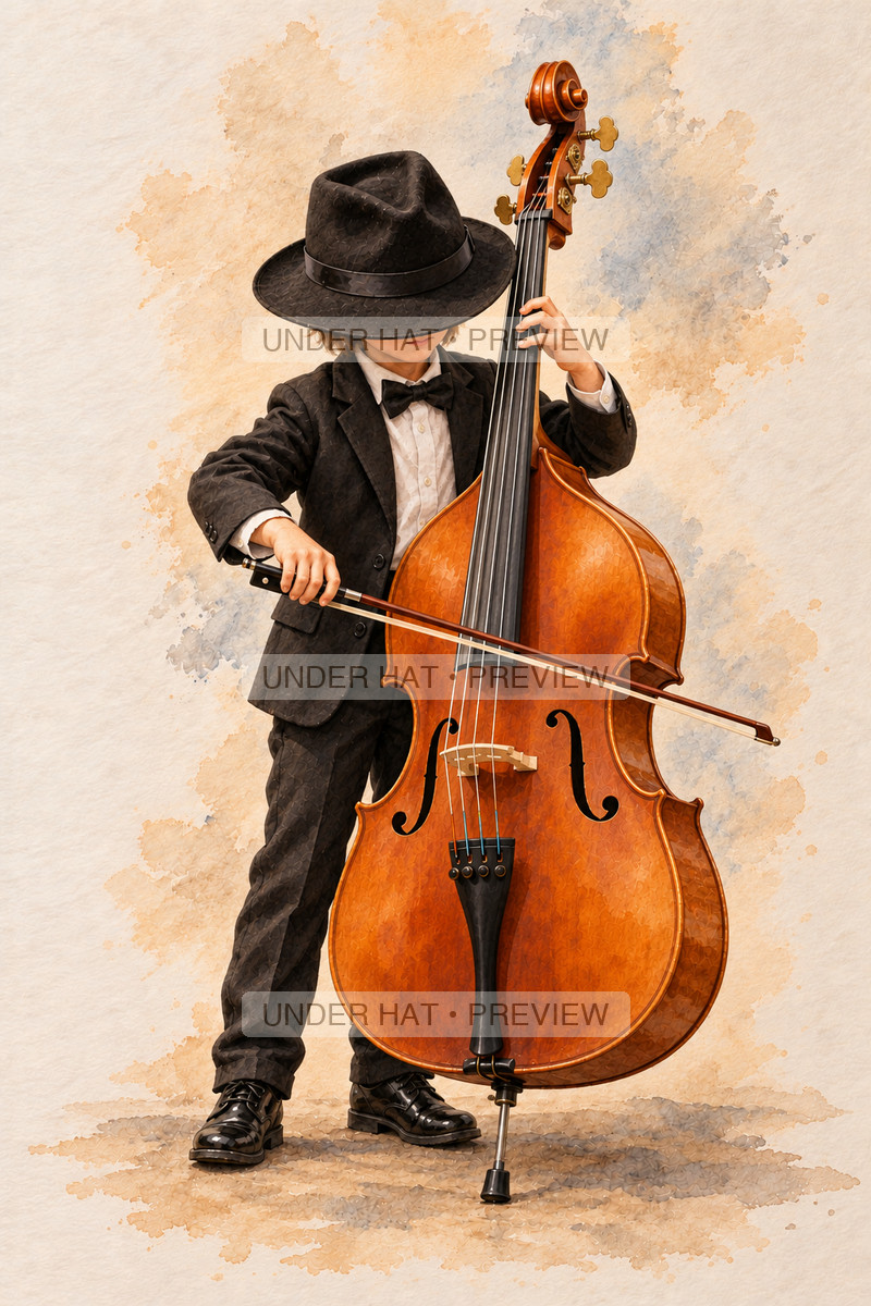 Strings, artwork UH-FO-DOUBLE-BASS-BOY-01 — watermarked digital art preview