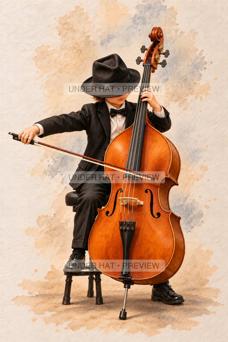 Strings, artwork UH-FO-DOUBLE-BASS-BOY-02 — watermarked digital art preview