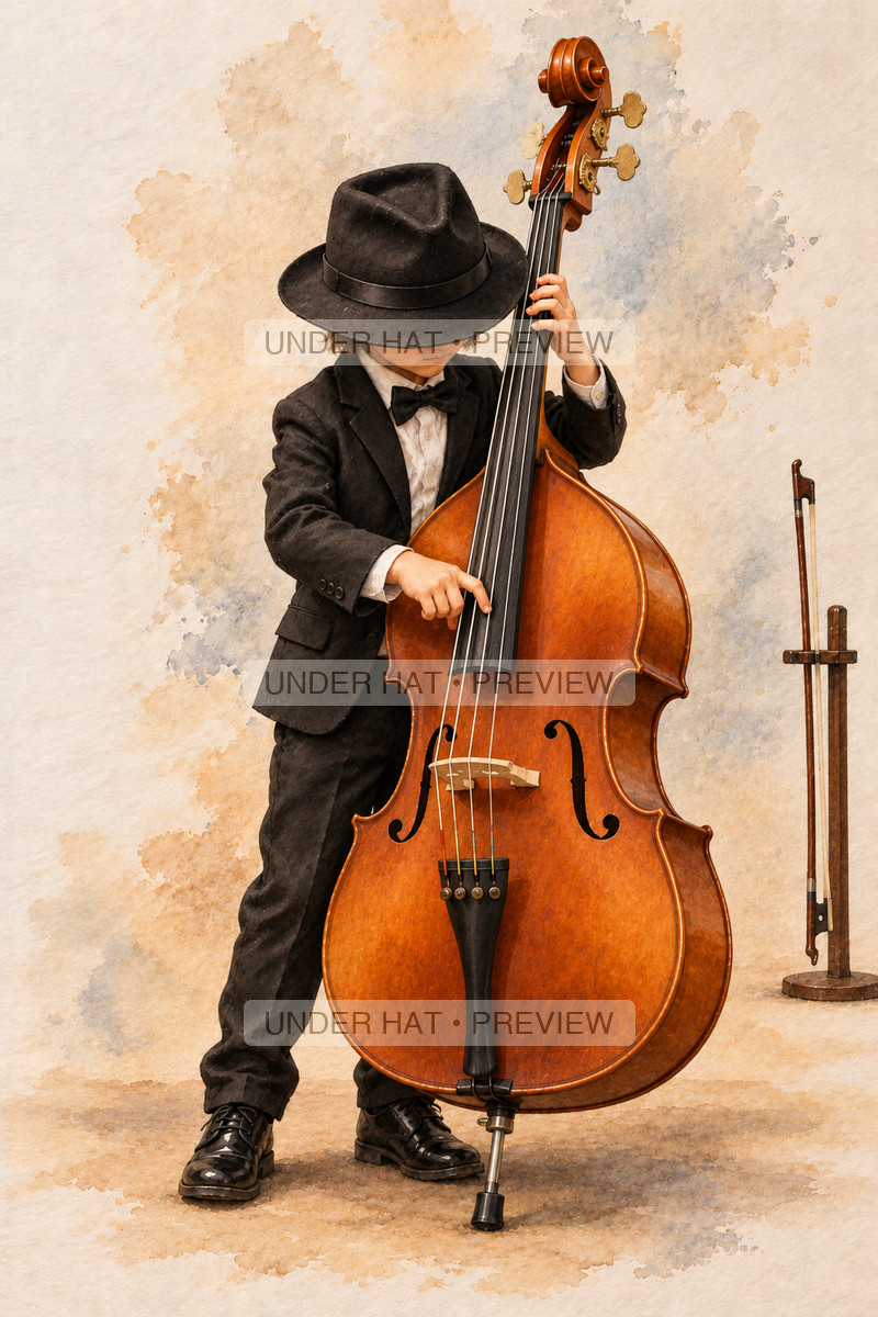 Strings, artwork UH-FO-DOUBLE-BASS-BOY-03 — watermarked digital art preview