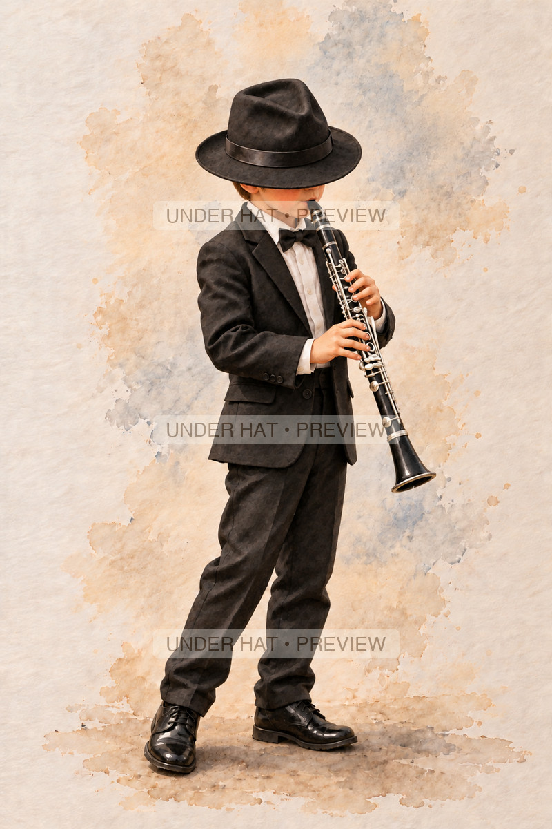 Woodwinds, artwork UH-FO-E-FLAT-CLARINET-BOY-03 — watermarked digital art preview