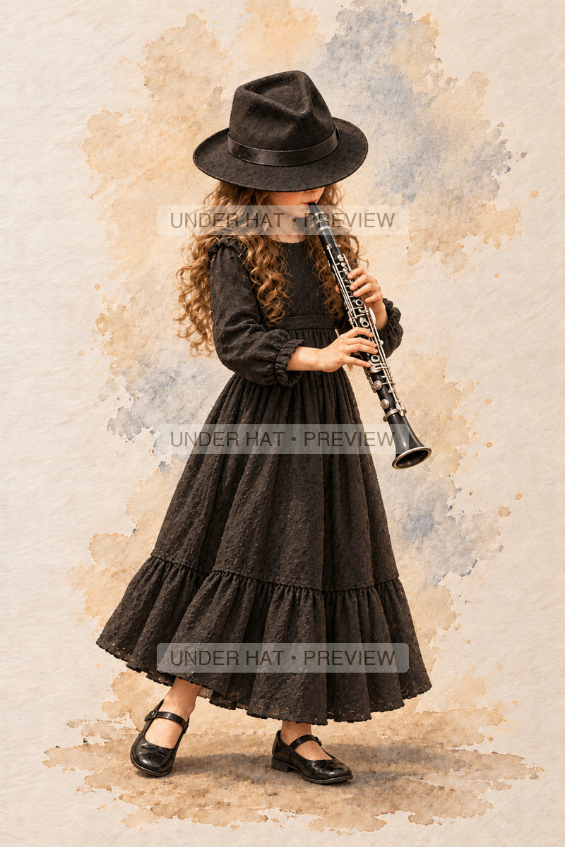 Woodwinds, artwork UH-FO-E-FLAT-CLARINET-GIRL-03 — watermarked digital art preview