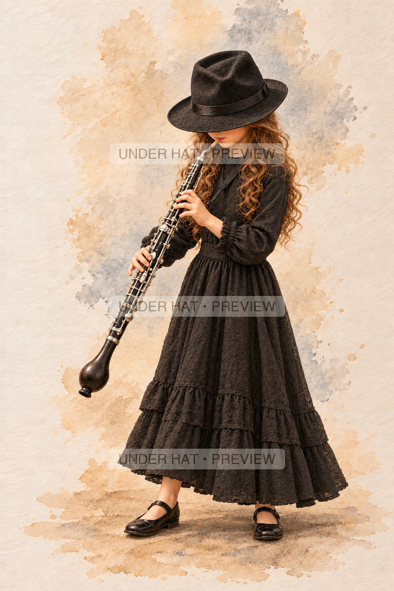 Woodwinds, artwork UH-FO-ENGLISH-HORN-GIRL-03 — watermarked digital art preview